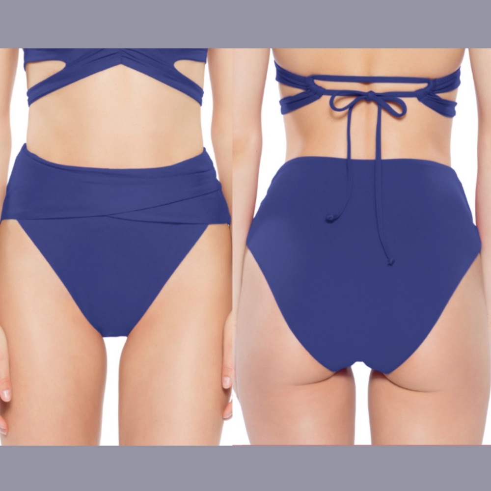 NEW Becca Color‎ Code Crossover High Waist Bikini Bottoms Blue [ Small ]